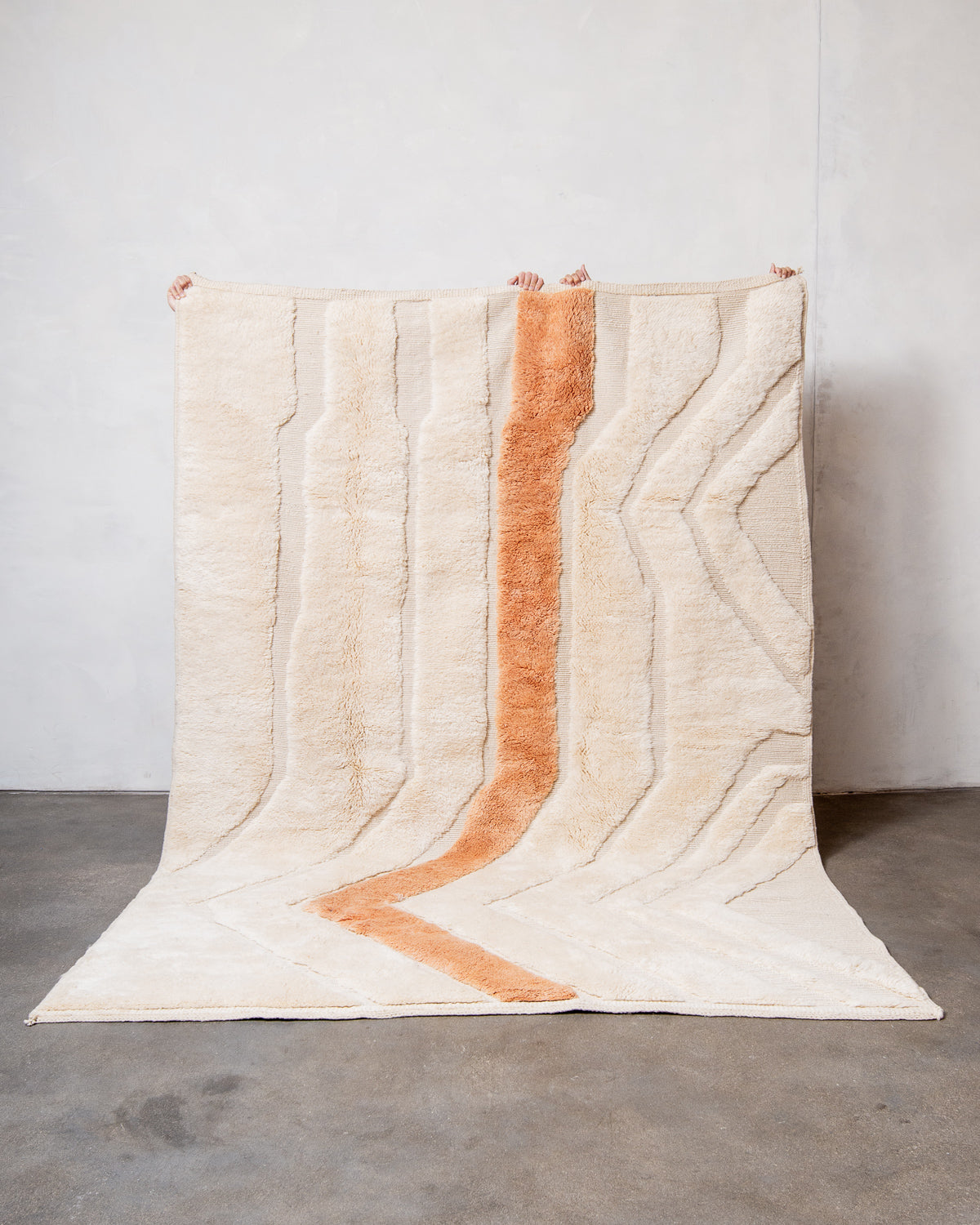 Modern, designer, handcrafted 100% sheep’s wool Berber rug from Morocco. Beni M’rirt carpet with beautiful colours and patterns and fluffy wool texture.